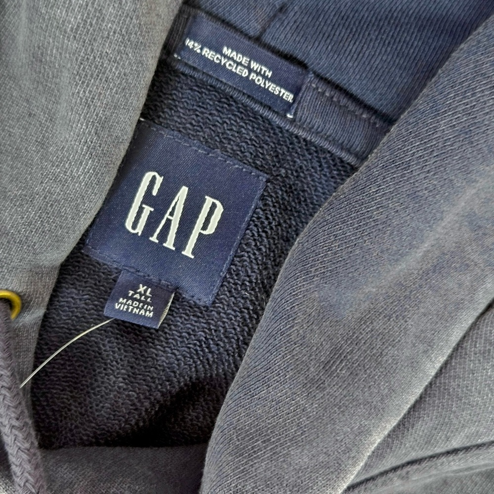 GAP Worldwide Logo Hoodie Acid Wash Navy Sweatshirt Dark Night Mens Size XL Tall - Picture 4 of 11